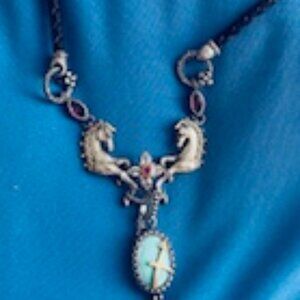 Barbara Bixby Leather Necklace with Sagitarius pendant stones and Turquiose